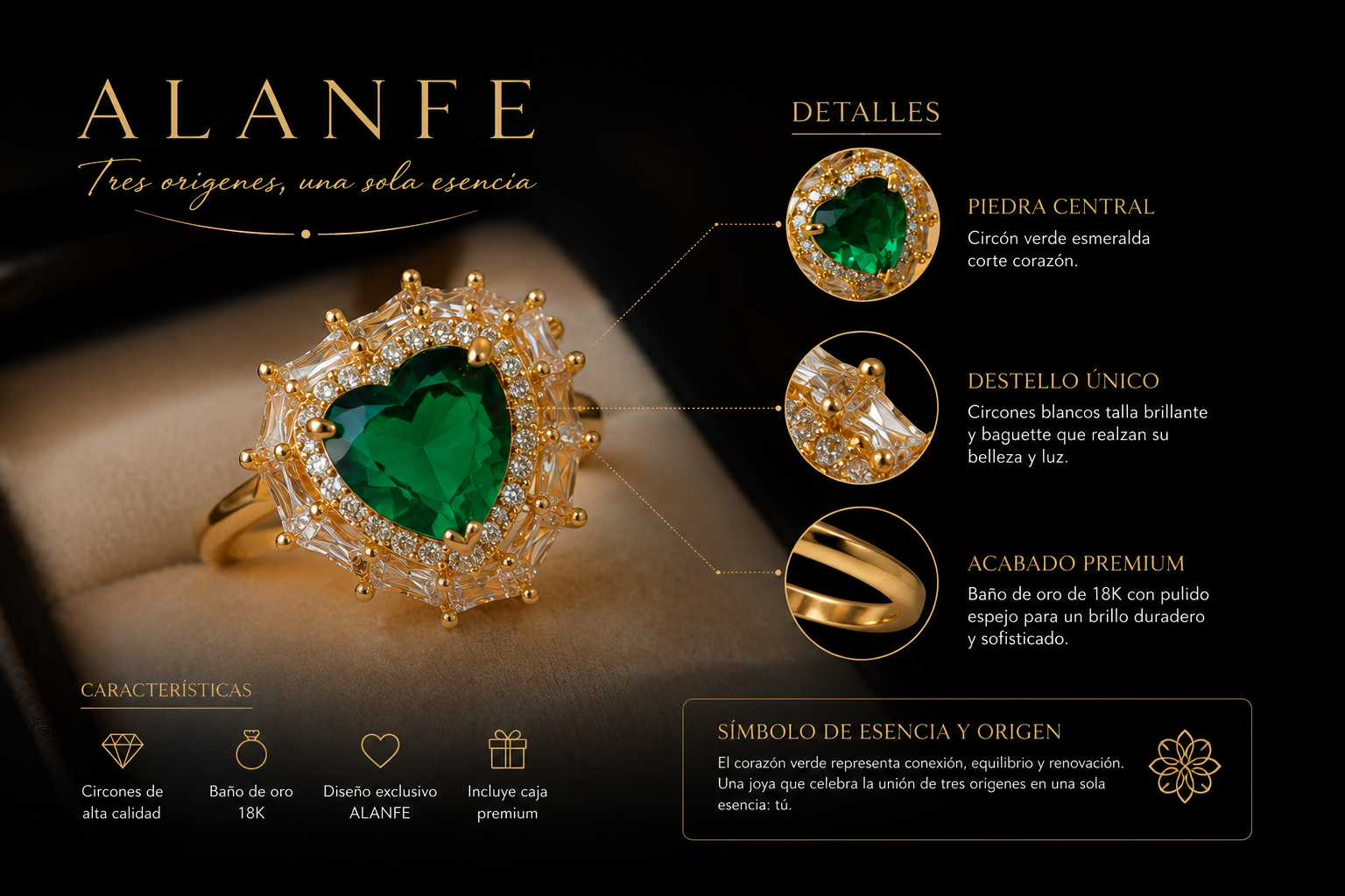 Anillo corazón verde