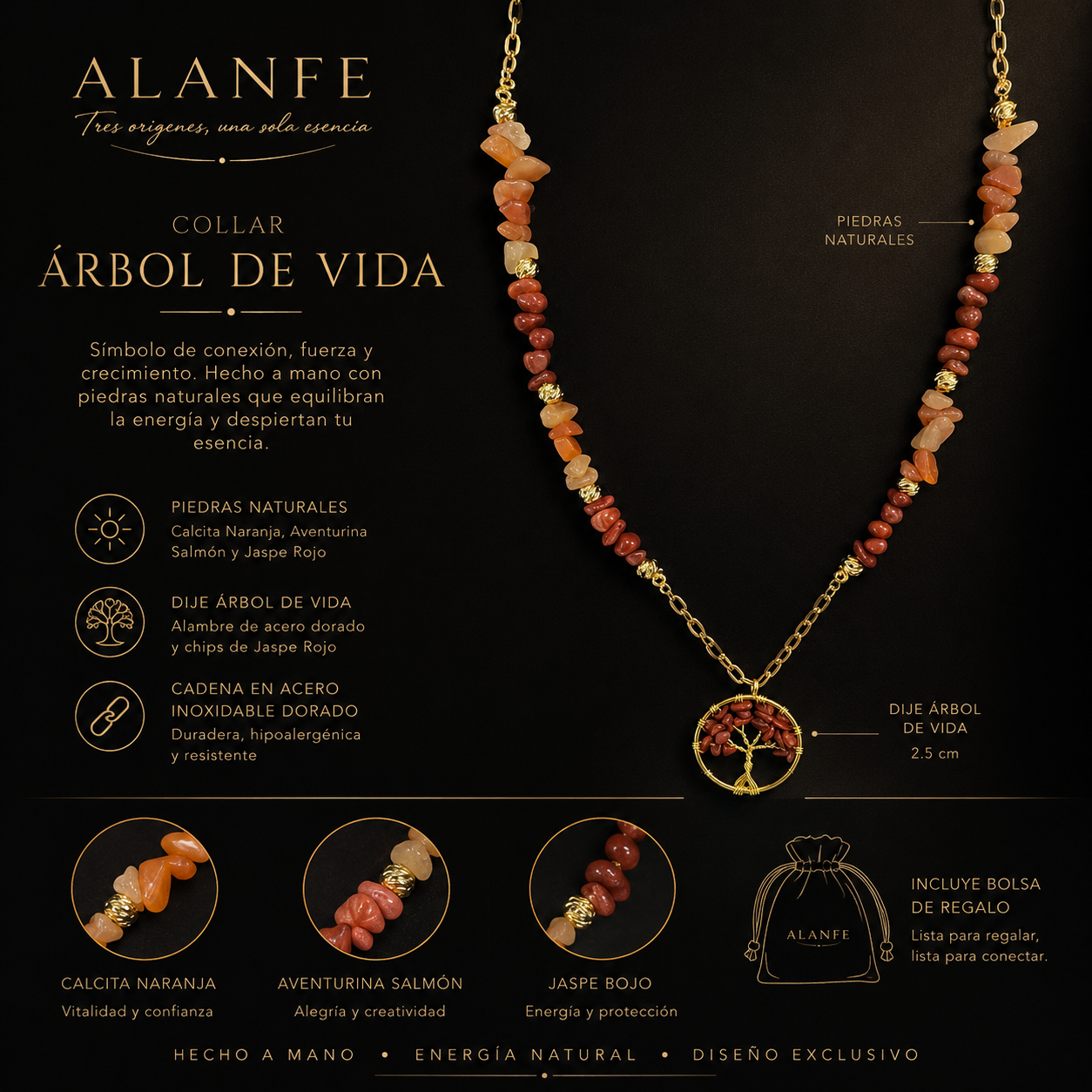 Collar Árbol de la Vida Aventurina Salmón