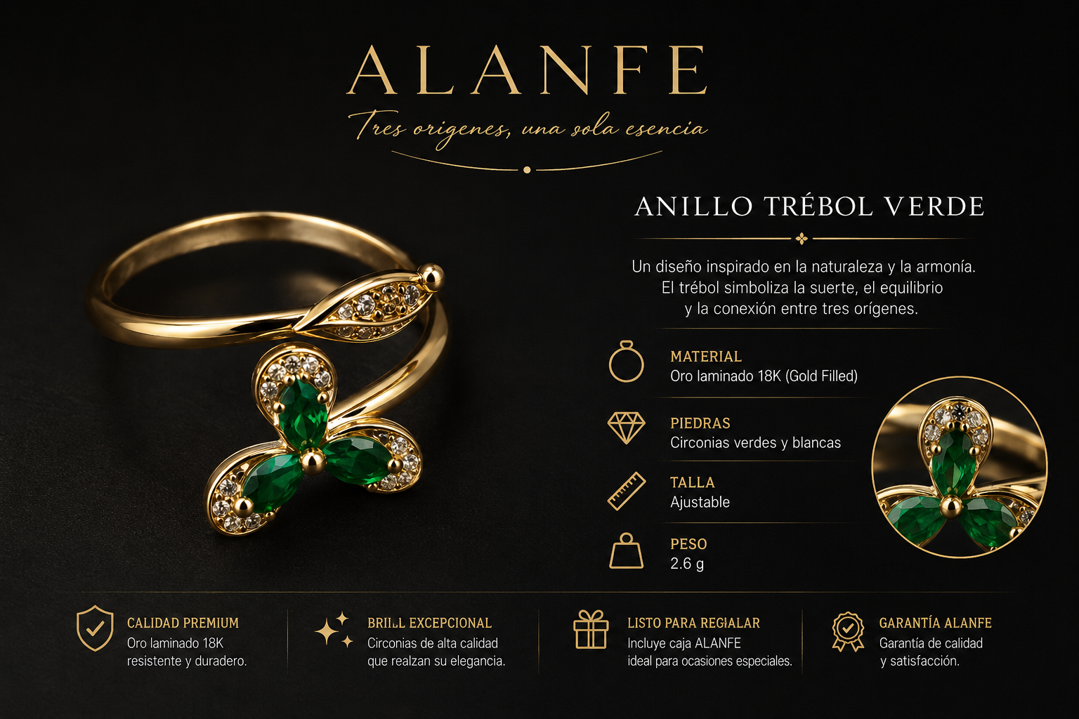 Anillo trébol verde