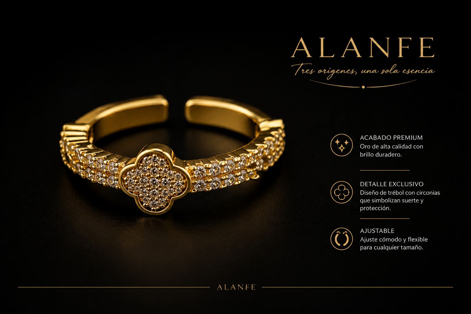 Anillo de trébol de cuatro hojas
