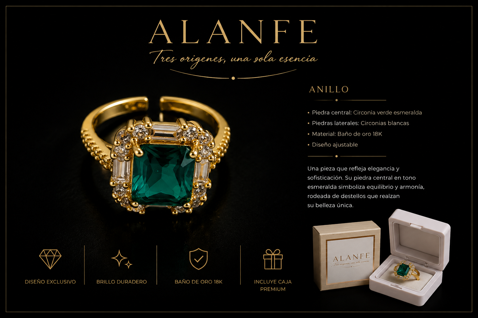 Anillo Circonias Verde