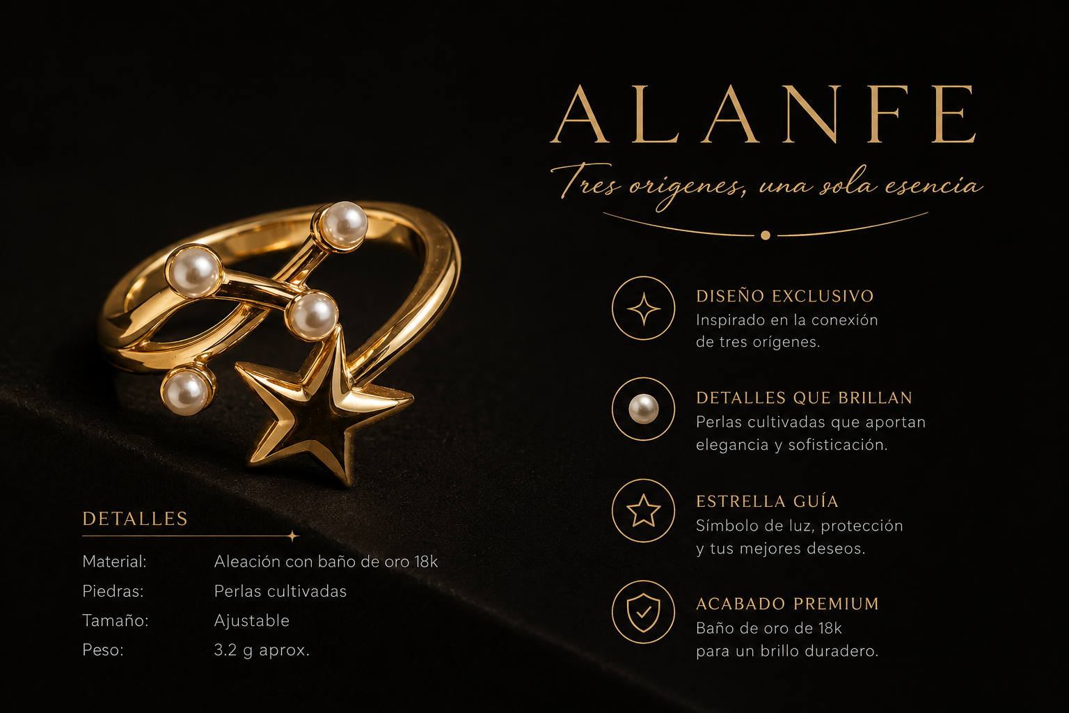 Anillo estrella y Perla blanca