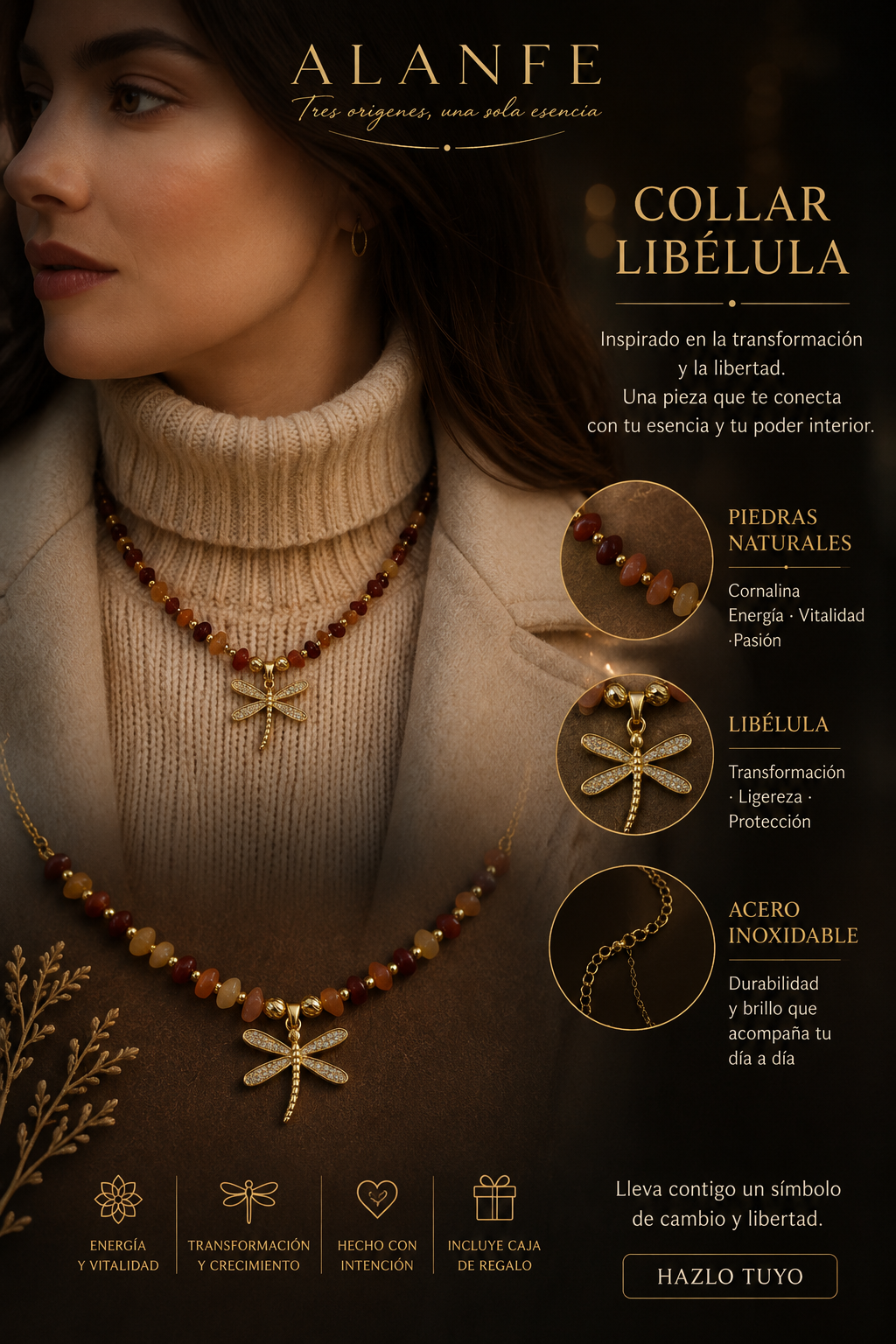 Collar Libélula y Piedras Naturales